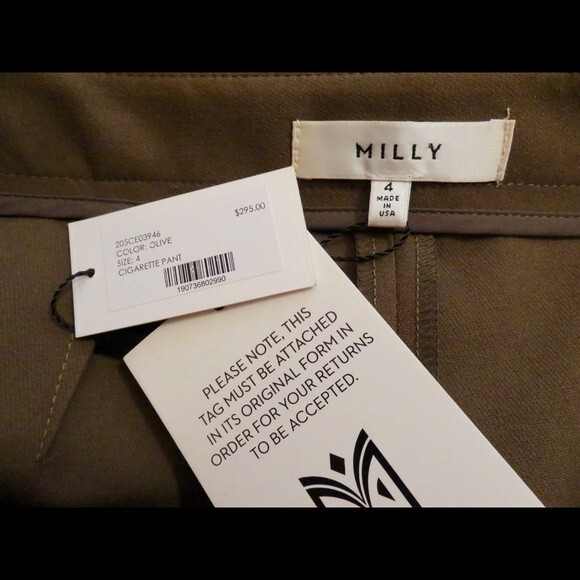 Milly Pants Olive Green Stretch Crepe Cigarette Trousers Office Work Size 4 NWT - Picture 8 of 8